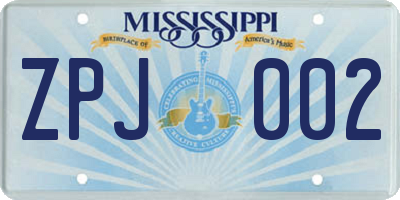 MS license plate ZPJ002