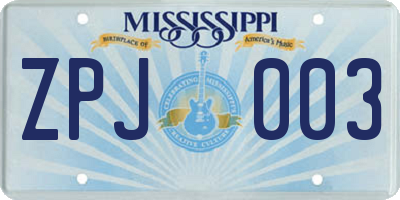 MS license plate ZPJ003