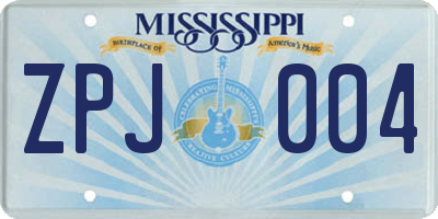 MS license plate ZPJ004