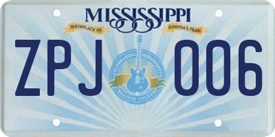 MS license plate ZPJ006