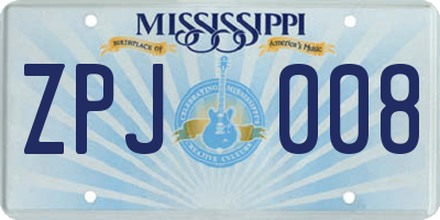 MS license plate ZPJ008
