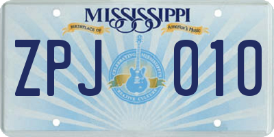 MS license plate ZPJ010
