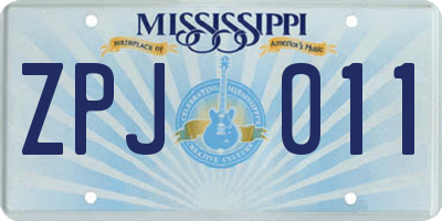MS license plate ZPJ011