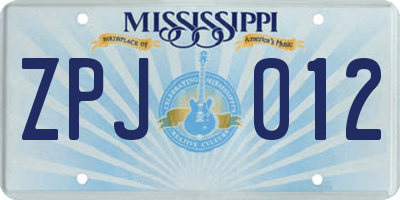 MS license plate ZPJ012