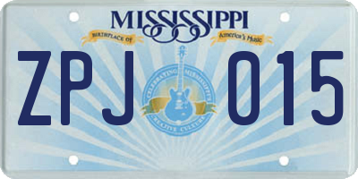 MS license plate ZPJ015