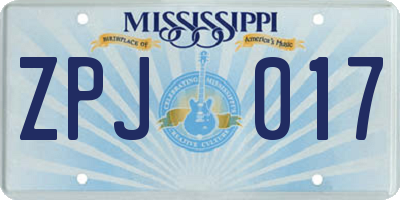 MS license plate ZPJ017