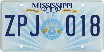 MS license plate ZPJ018