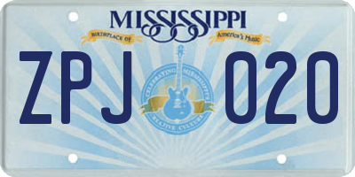MS license plate ZPJ020