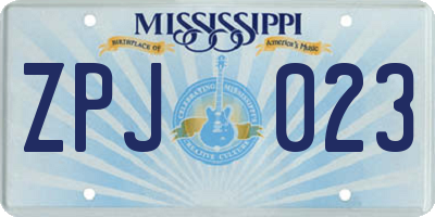 MS license plate ZPJ023
