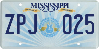 MS license plate ZPJ025