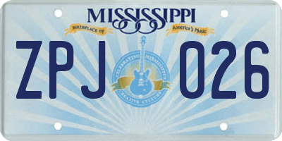 MS license plate ZPJ026