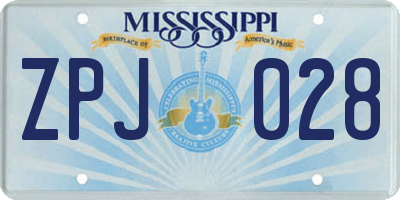 MS license plate ZPJ028