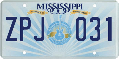 MS license plate ZPJ031