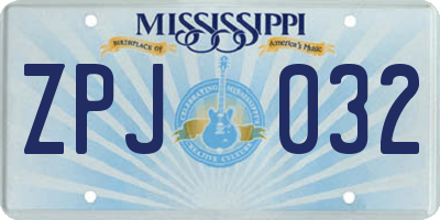 MS license plate ZPJ032