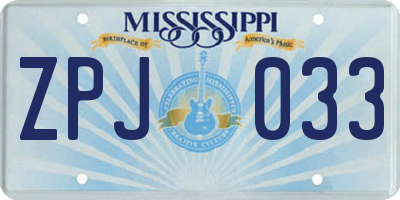 MS license plate ZPJ033