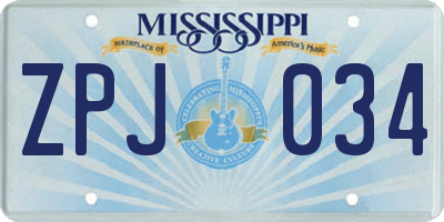 MS license plate ZPJ034
