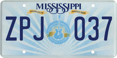 MS license plate ZPJ037