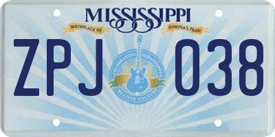 MS license plate ZPJ038