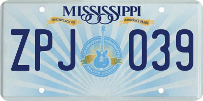 MS license plate ZPJ039