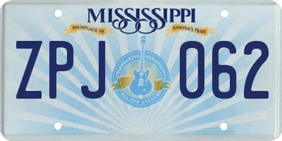MS license plate ZPJ062