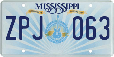 MS license plate ZPJ063