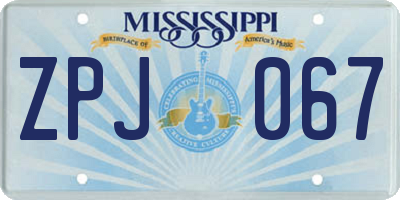 MS license plate ZPJ067
