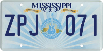 MS license plate ZPJ071