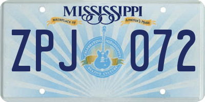 MS license plate ZPJ072