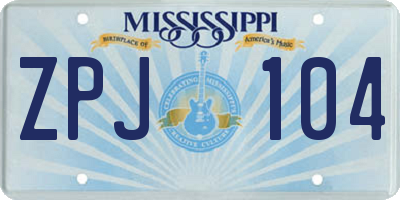 MS license plate ZPJ104