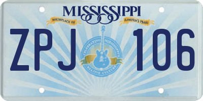 MS license plate ZPJ106