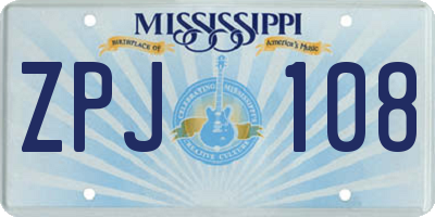 MS license plate ZPJ108