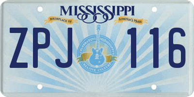 MS license plate ZPJ116