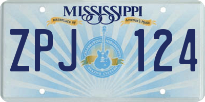 MS license plate ZPJ124