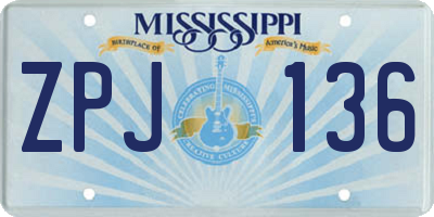 MS license plate ZPJ136