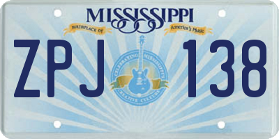 MS license plate ZPJ138