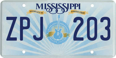 MS license plate ZPJ203