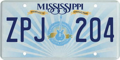 MS license plate ZPJ204