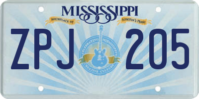 MS license plate ZPJ205