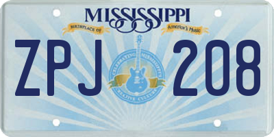 MS license plate ZPJ208