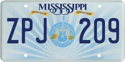MS license plate ZPJ209