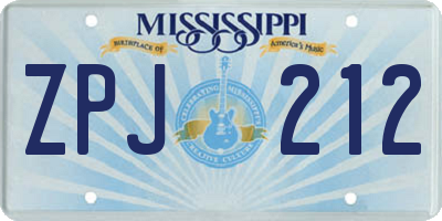 MS license plate ZPJ212