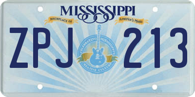 MS license plate ZPJ213