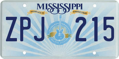 MS license plate ZPJ215