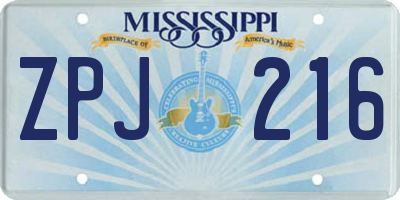 MS license plate ZPJ216