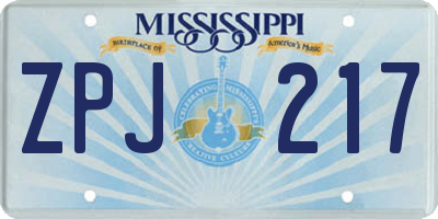 MS license plate ZPJ217