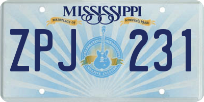 MS license plate ZPJ231