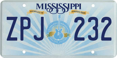 MS license plate ZPJ232