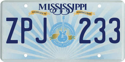 MS license plate ZPJ233