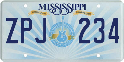 MS license plate ZPJ234