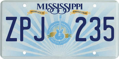MS license plate ZPJ235